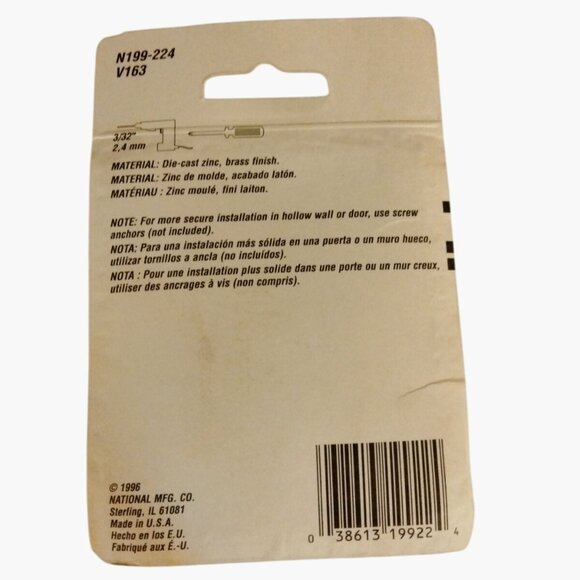 National Double Clothes Hooks Brass Finish N199 224 Die Cast - Picture 6 of 8